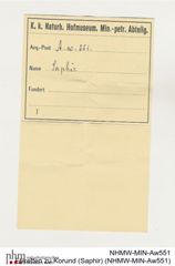 Etiketten zu Korund (Saphir) (NHMW-MIN-Aw551)